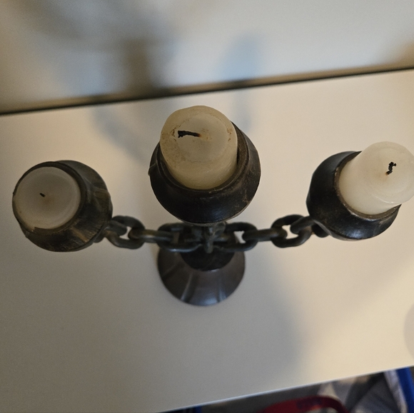 Rustic Medieval Candelabra - Brown & Black - Chain Link - Made in Spain - Picture 4 of 7